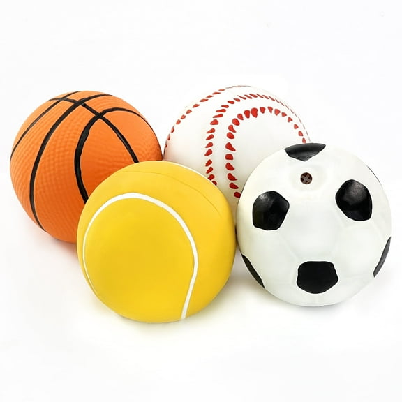 Chiwava 4 Pack 2.4" Squeak Latex Puppy Dog Toy Ball Sports Balls Sets Fetch Toy for Small Dogs