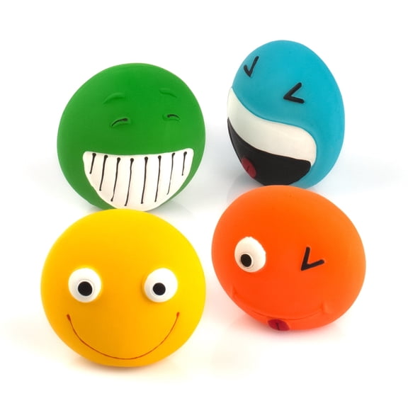 Chiwava Latex Squeaky Dog Toy Smiley Face Balls Interactive Fetch Play for Small Dogs 4 Pack 3.2''