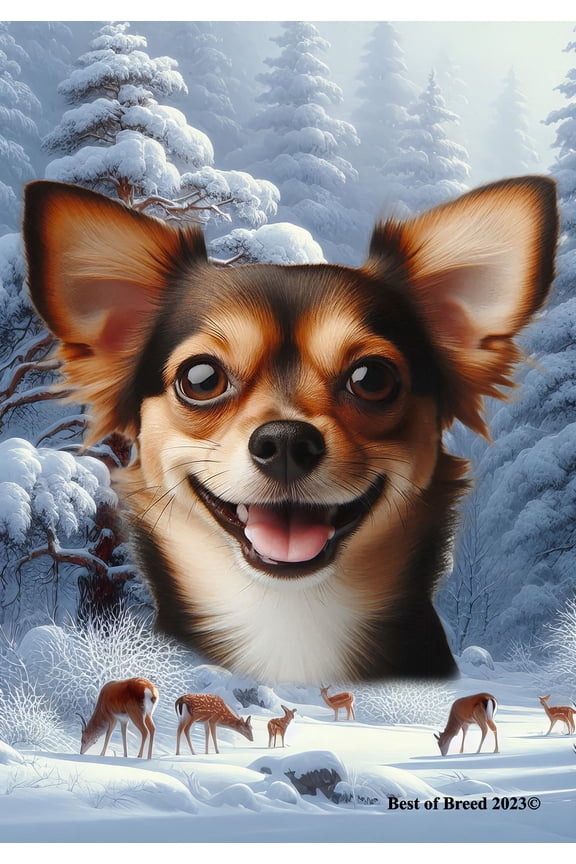 Chiweenie Black/White - Best of Breed  Winter Wonderland House Flag