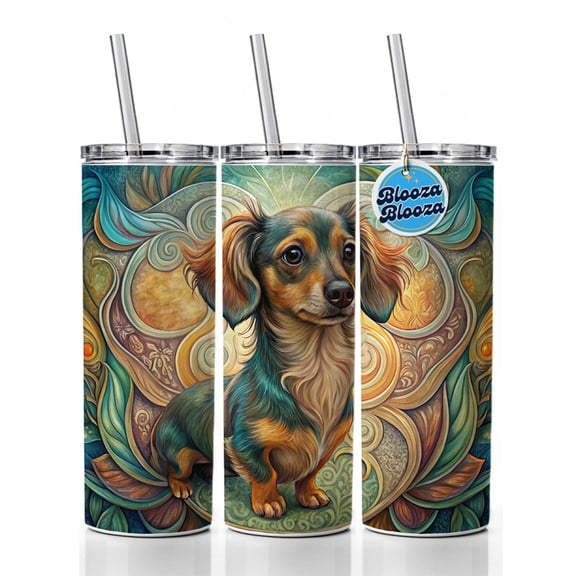 Chiweenie Dog Art Nouveau 20oz Insulated Water Bottle Skinny Tumbler Includes Straw