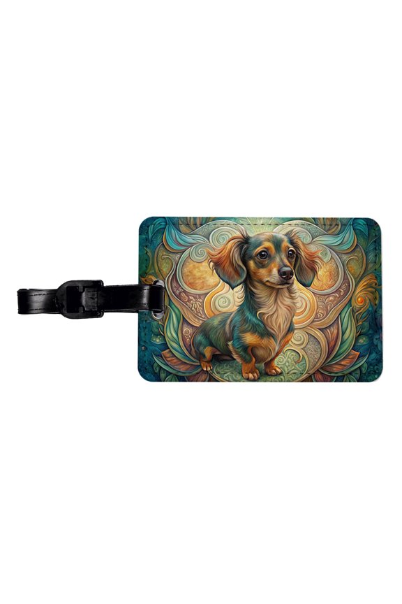 Chiweenie Dog Art Nouveau Faux Leather Travel Luggage Tag