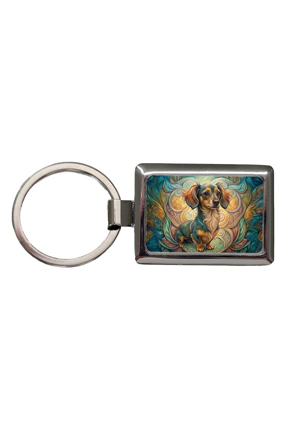 Chiweenie Dog Art Nouveau Metal Rectangle Keychain