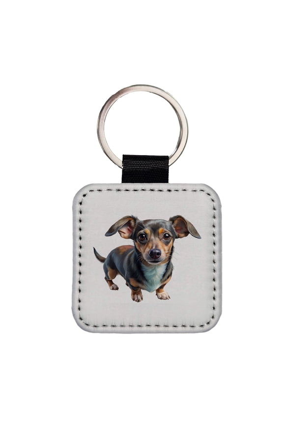 Chiweenie Dog Illustration Faux Leather Square Keychain