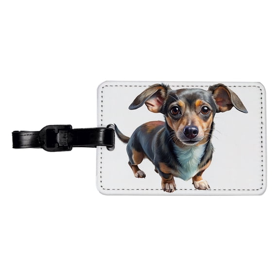 Chiweenie Dog Illustration Faux Leather Travel Luggage Tag