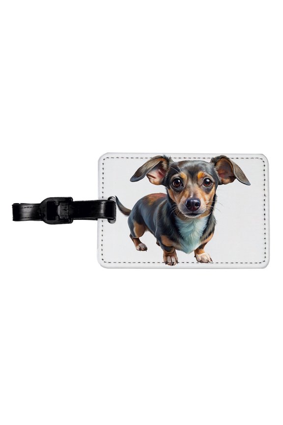 Chiweenie Dog Illustration Faux Leather Travel Luggage Tag