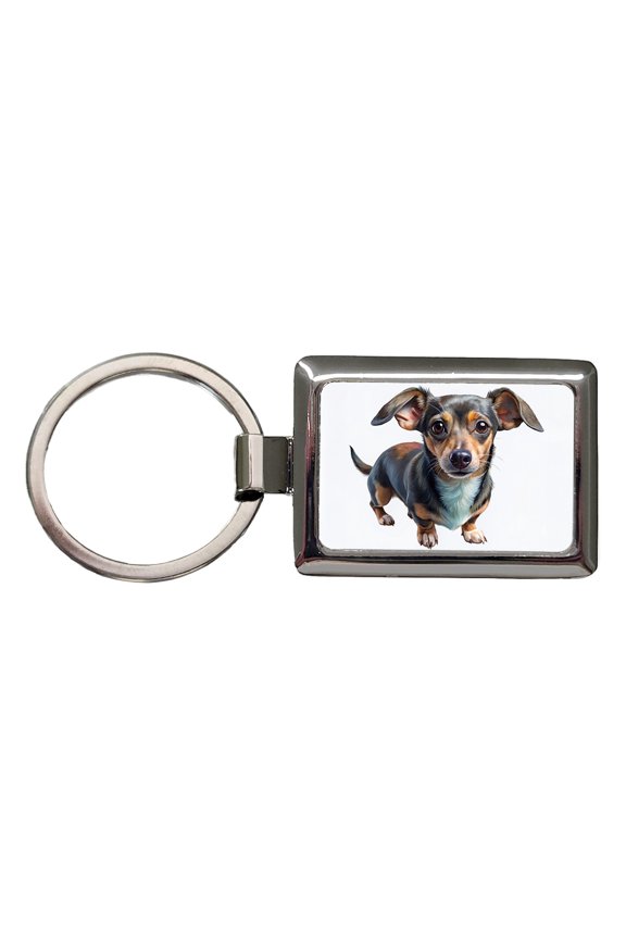 Chiweenie Dog Illustration Metal Rectangle Keychain