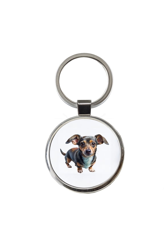 Chiweenie Dog Illustration Metal Round Keychain