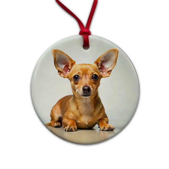 Chiweenie Dog Photo Christmas Tree Holiday Round Ceramic Ornament