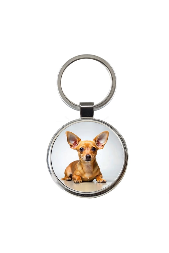 Chiweenie Dog Photo Metal Round Keychain