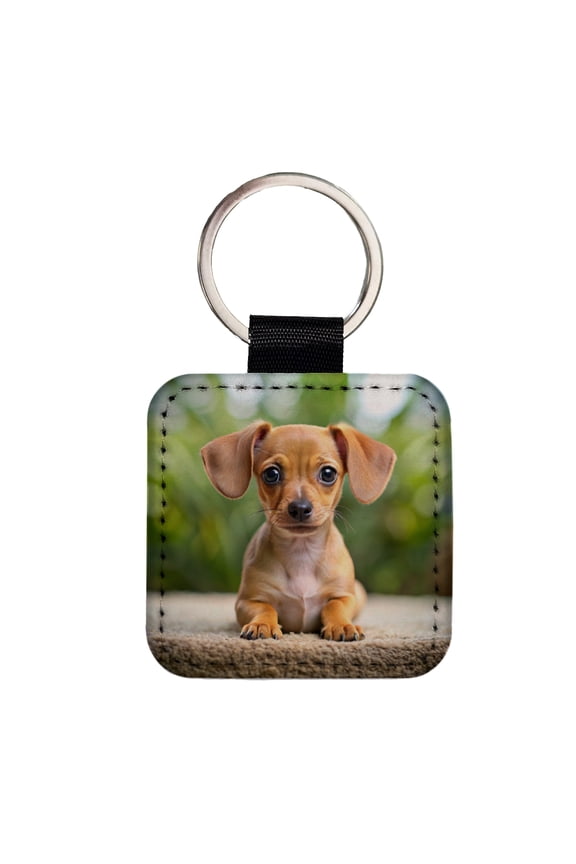 Chiweenie Dog Puppy Photo Faux Leather Square Keychain