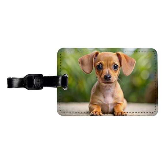 Chiweenie Dog Puppy Photo Faux Leather Travel Luggage Tag