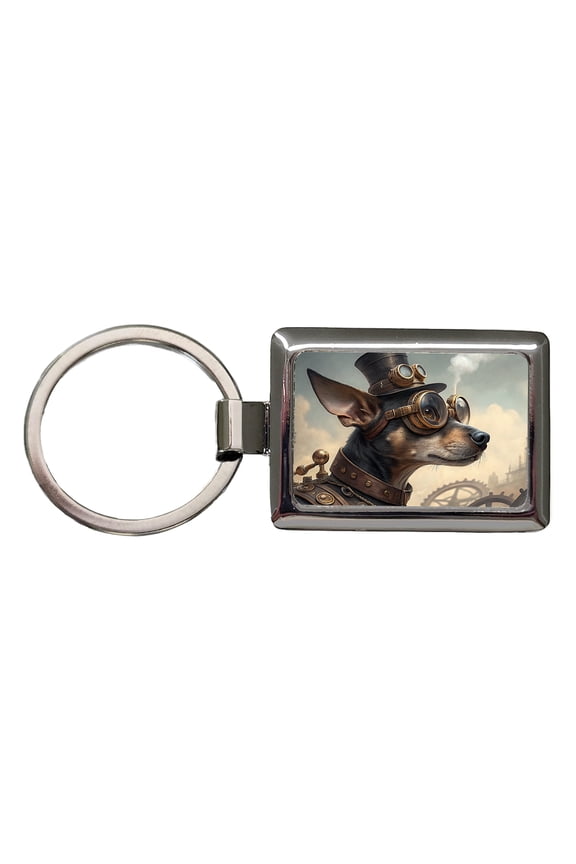 Chiweenie Dog Steampunk Metal Rectangle Keychain