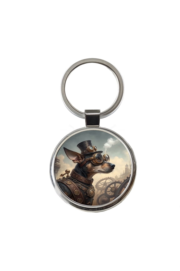 Chiweenie Dog Steampunk Metal Round Keychain
