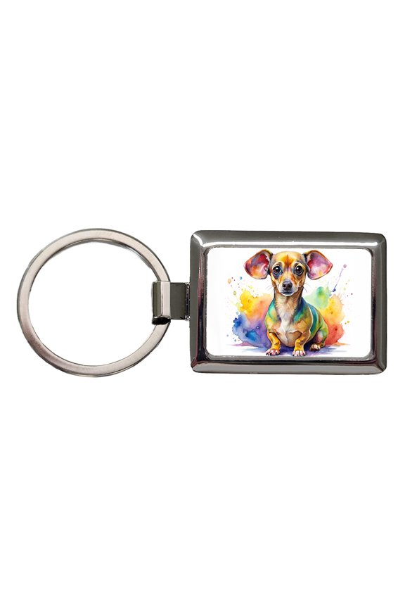 Chiweenie Dog Watercolor Style Metal Rectangle Keychain