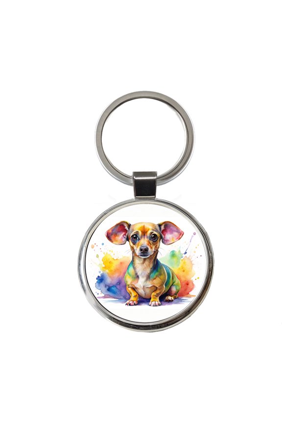 Chiweenie Dog Watercolor Style Metal Round Keychain