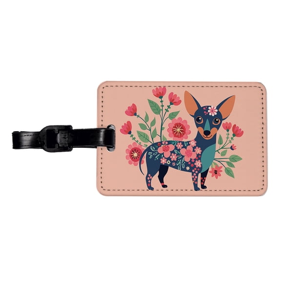 Chiweenie Floral Motif Pink Cute Dog Faux Leather Travel Luggage Tag