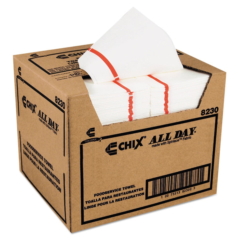 12.25 in. x 21 in. 1-Ply Foodservice Towels - White/Red Stripe (200/Carton)