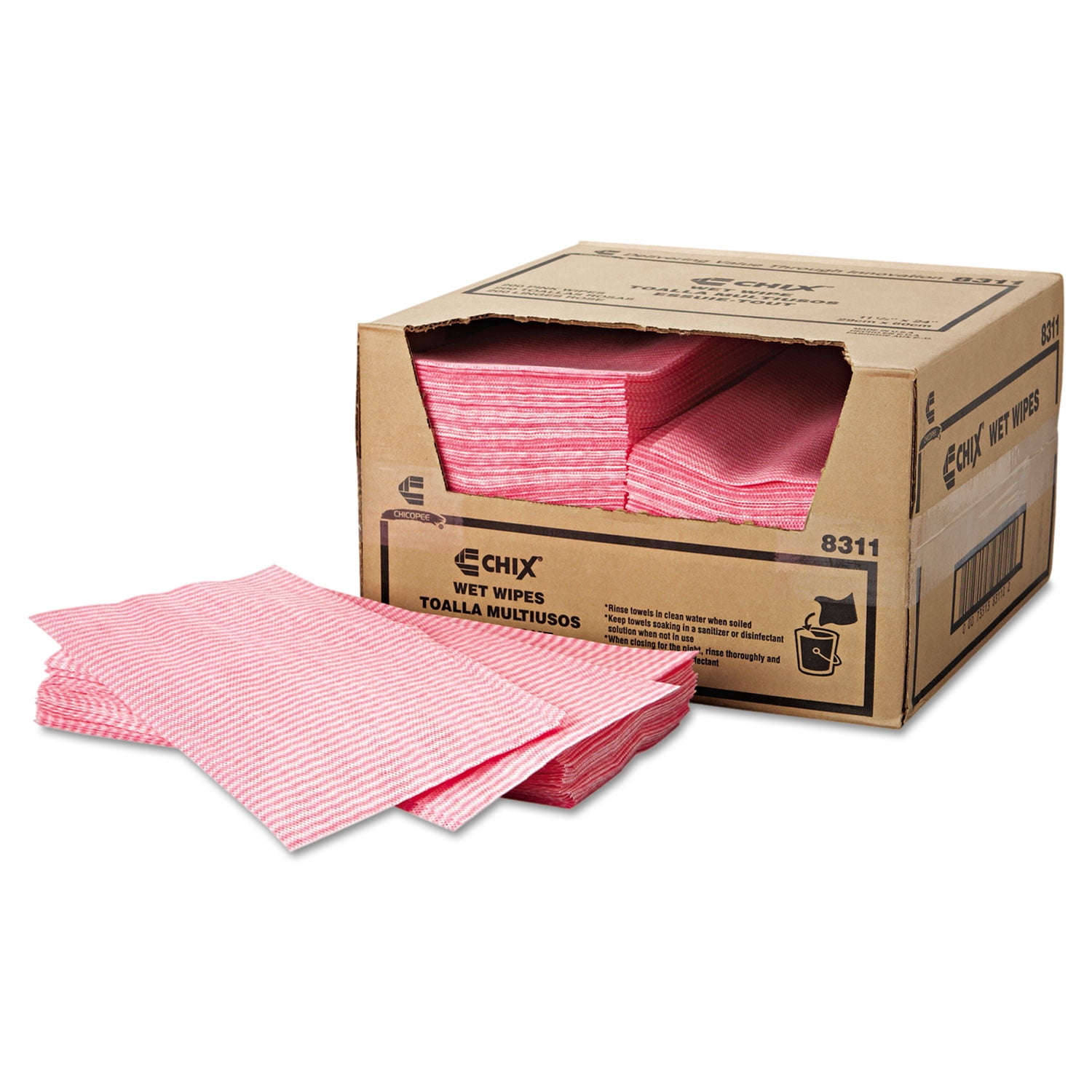 Chix Wet Wipes 11 1/2 x 24 White/Pink 200/Carton 8311