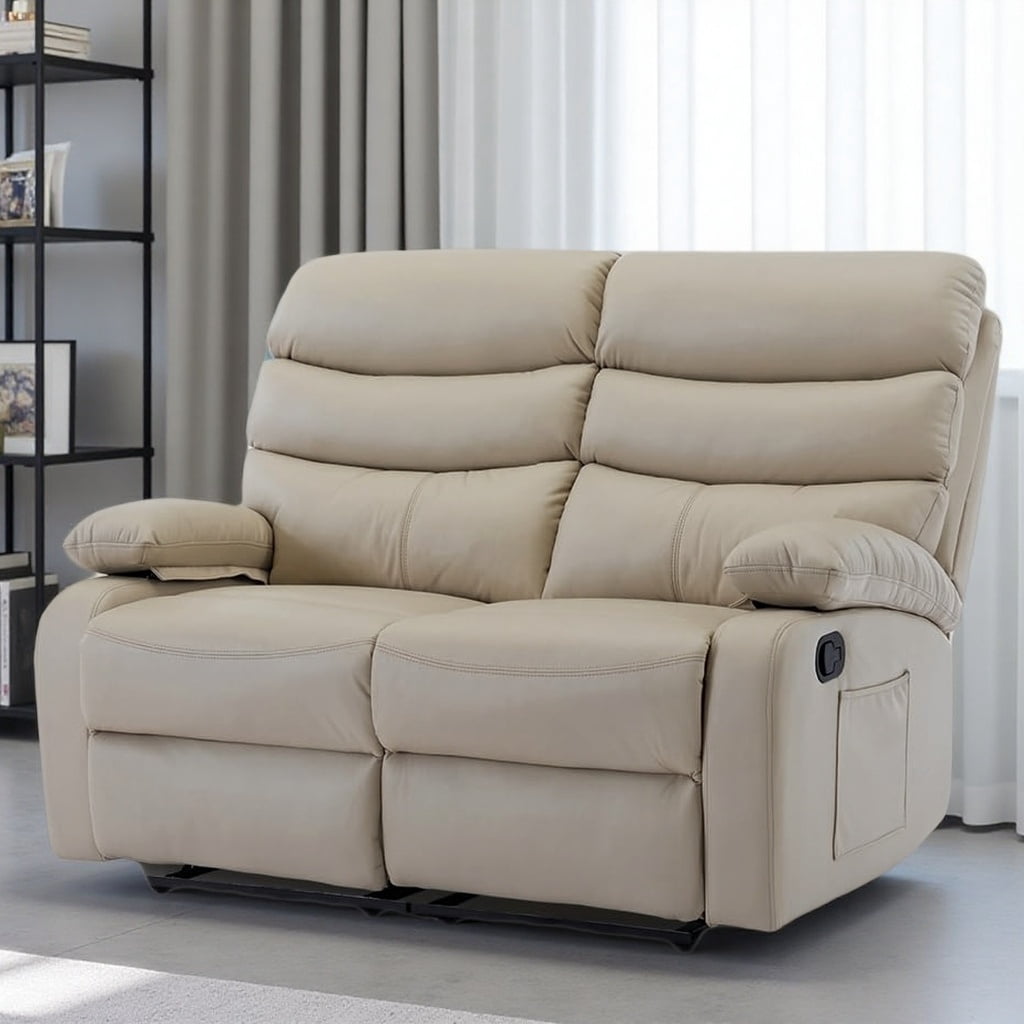 Chizzysit Loveseat Recliner Chair, Leather Double Reclining Chairs for Adults ,Love Seat Couches Sofa for Small Spaces Living Room, RV, Home Theater - Beige