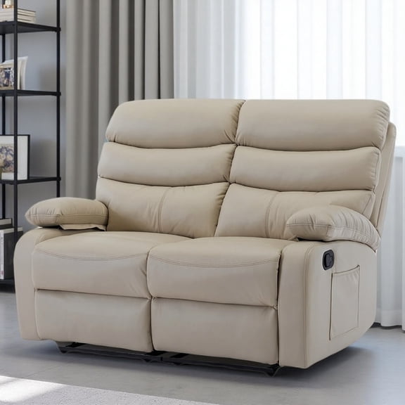 Chizzysit Loveseat Recliner Chair, Leather Double Reclining Chairs for Adults ,Love Seat Couches Sofa for Small Spaces Living Room, RV, Home Theater - Beige
