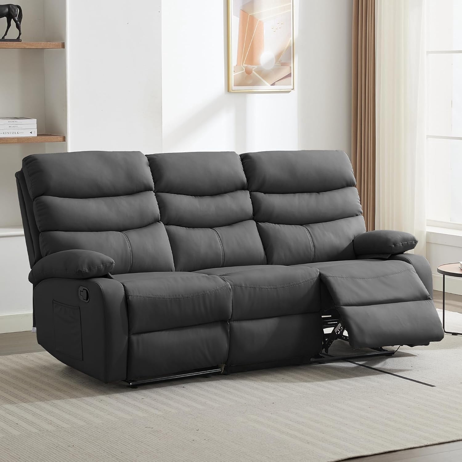 Chizzysit Loveseat Recliner Sofa Set, Small Leather Couch 3-Seater Manual Seater Recliner, Triple Recliner Chair for Living Room, RV, Home Theater Seating - Drak Gray