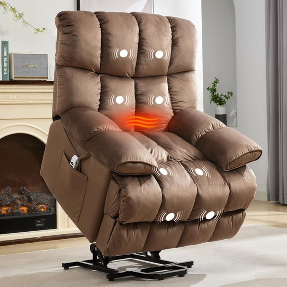 Chizzysit Power Lift Recliner Chair for Elderly, Electric Recliner with Heat & Massage Large Lift Chair Recliners for Living Room, RV, Bedroom - Brown
