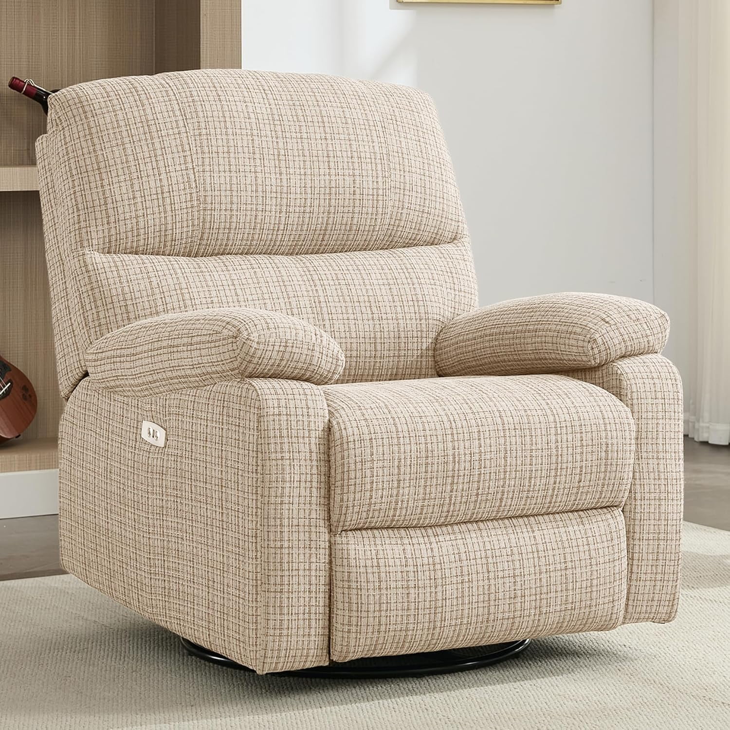 Chizzysit Power Swivel Rocker Recliner, Rocking Chair Nursery Glider, Electric Reclining Chair for Adults with USB Port, Infinite Position, Single Sofa Chair for Living Room - Beige