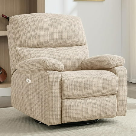 Chizzysit Power Swivel Rocker Recliner, Rocking Chair Nursery Glider, Electric Reclining Chair for Adults with USB Port, Infinite Position, Single Sofa Chair for Living Room - Beige