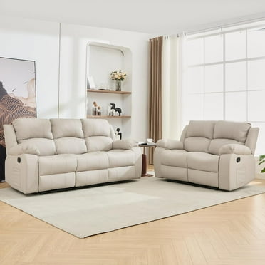 Chizzysit Reclining Couch Sleeper Sofa Set Chaise Lounge Chair Leather Recliner Couch Loveseat for Living Room, Theater Seating - Beige