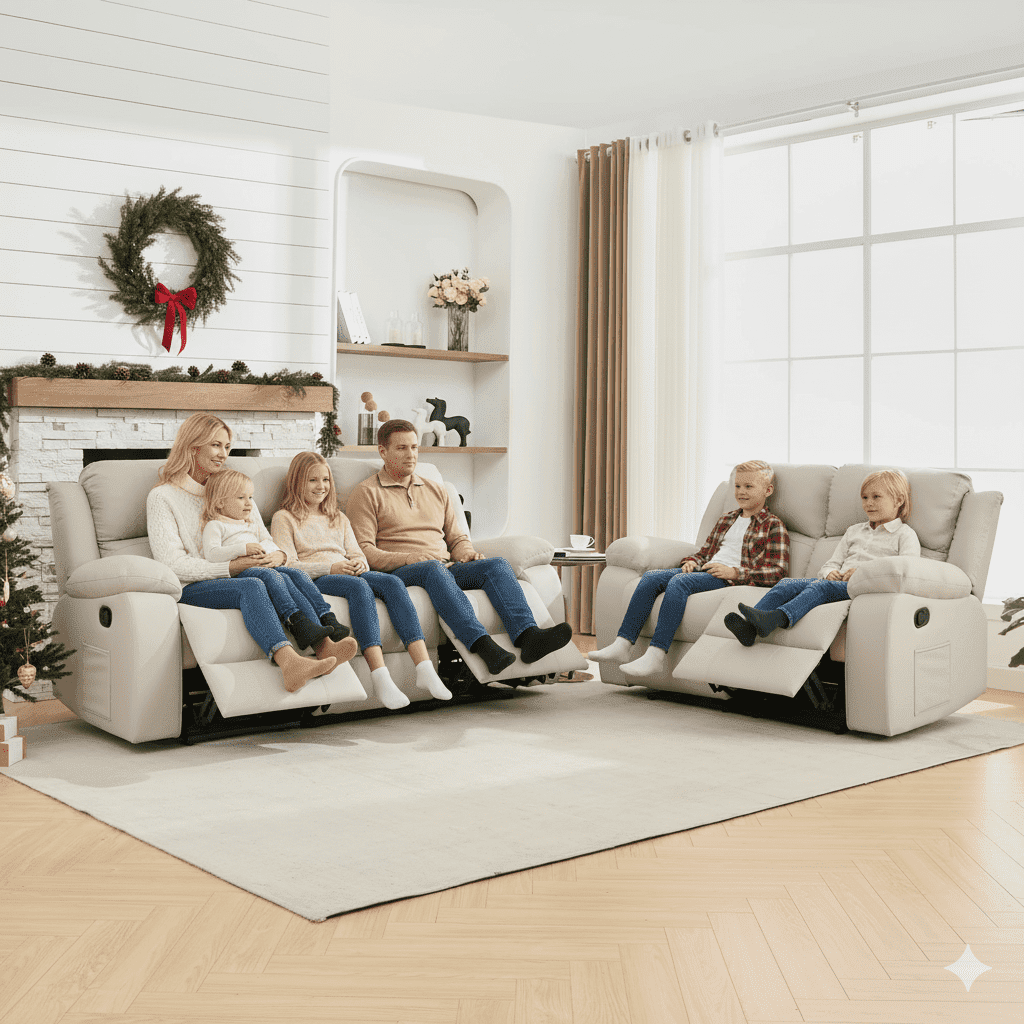 Chizzysit Reclining Couch Sleeper Sofa Set Chaise Lounge Chair Leather Recliner Couch Loveseat for Living Room, Theater Seating - Beige