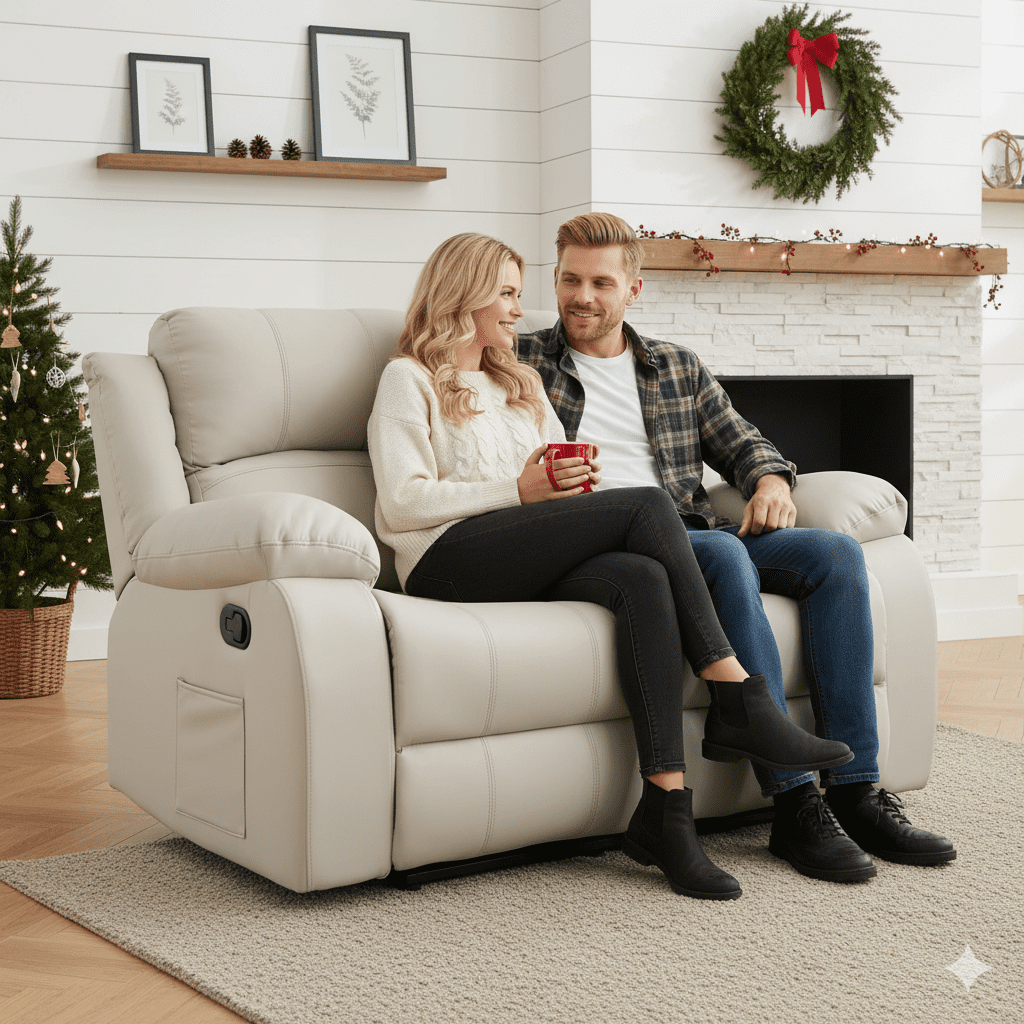 Chizzysit Reclining Couch Sleeper Sofa Set Chaise Lounge Chair Leather Recliner Couch Loveseat for Living Room, Theater Seating - Beige
