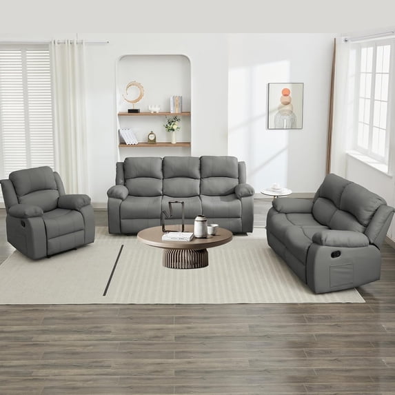 Chizzysit Reclining Couch Sleeper Sofa Set Chaise Lounge Chair Leather Recliner Couch Loveseat for Living Room, Theater Seating - Gray