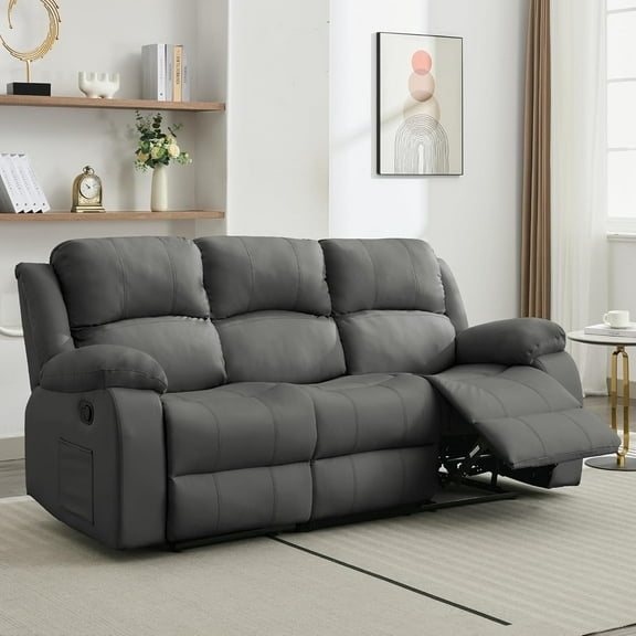Chizzysit Reclining Loveseat Sofa Leather Recliner Sofa 3 Seater Couch for Living Room, Home Theater Seating - Gray