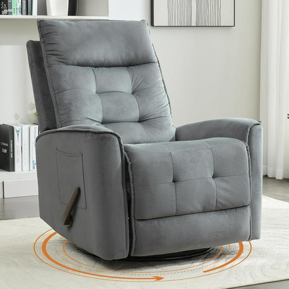 Chizzysit Swivel Rocker Recliner Chair for Adults, Glider Rocking Chair for Nursery, Small Recliner Chair for Small Spaces, RV, Living Room - Gray