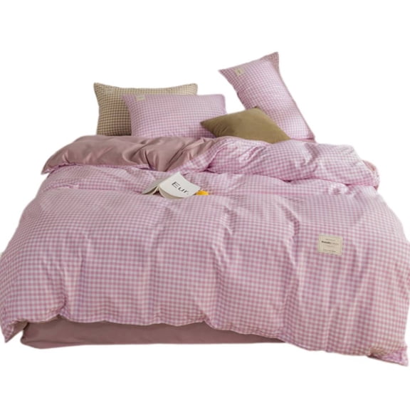 ChliEarime Heicatte 100% Cotton Soft and Comfortable Premium Plaid Duvet and Matching Sheets, 4 Piece Bedding Set, Twin XL(70''x86''), Lavender