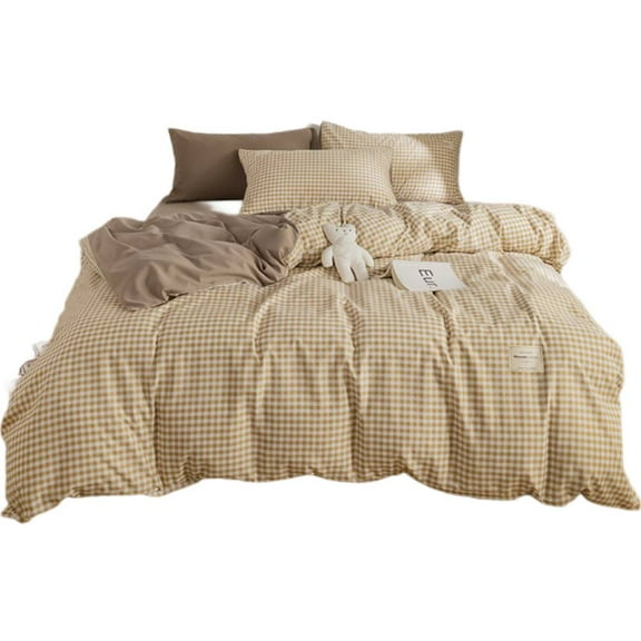 ChliEarime Heicatte Classic Collection 4-Piece Duvet Set, Gold Plaid Pattern, Full 78"x90"