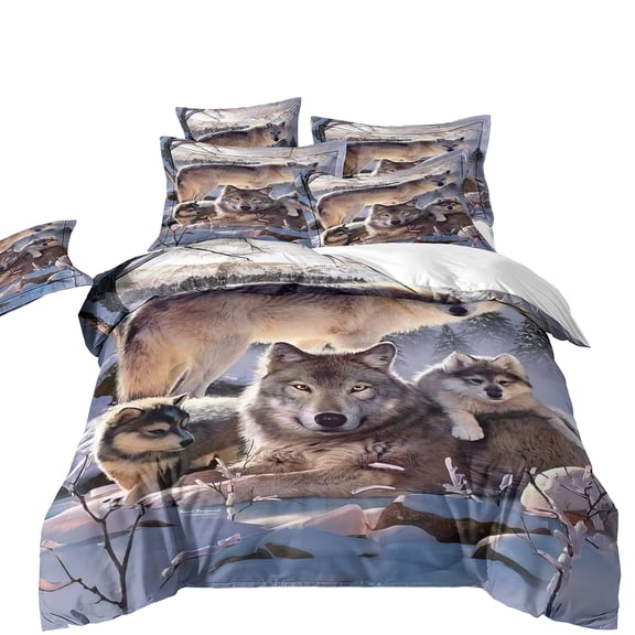 ChliEarime Heicatte Moon Wolf Comforter Set Full Size 3 Piece Animal Wolves Printed Bedding with 1 Duvet Cover 2 Pillow Shams 3D Wolf Quilted Bed Set for Teen