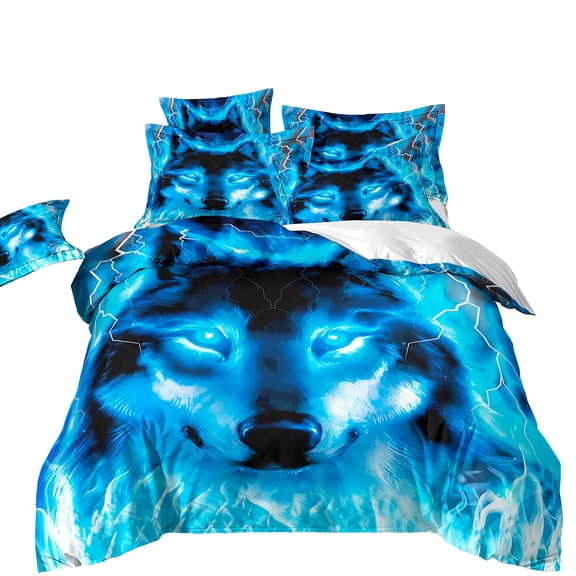 ChliEarime Heicatte Moon Wolf Comforter Set King Size 3 Piece Animal Wolves Printed Bedding with 1 Duvet Cover 2 Pillow Shams 3D Wolf Quilted Bed Set for Teen