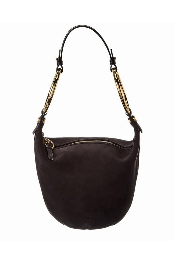 Bracelet Small Suede & Leather Hobo Bag, Black