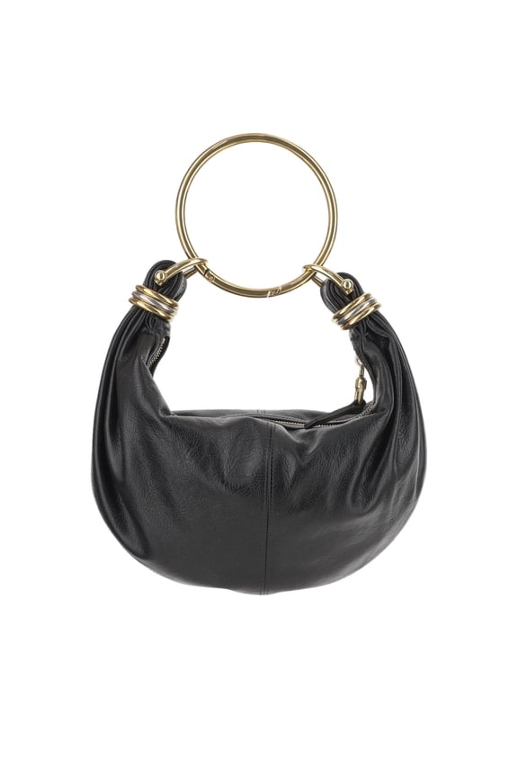Women's Crescent-Shaped Black Leather Bag Black