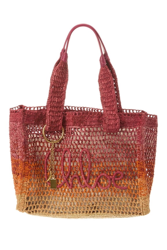 East-West Raffia Tote, Pink