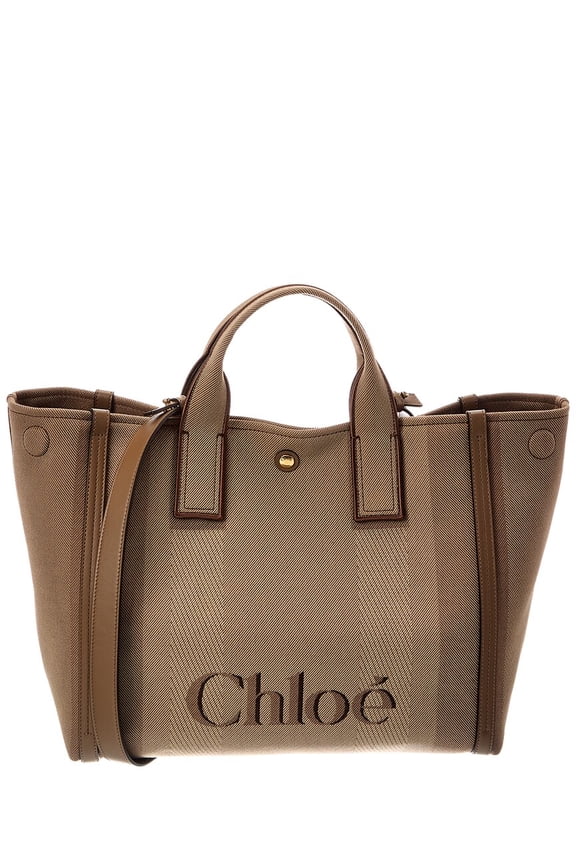 Leather Medium Canvas Tote, Brown