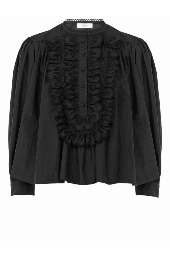 é Loose Fit Black Top With Embroidered Plastron (Women's)