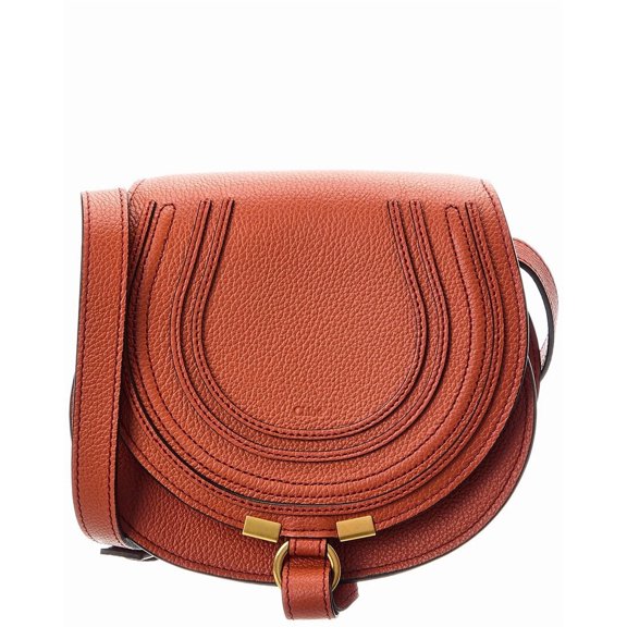 Chlo Marcie Small Leather Saddle Bag, Orange