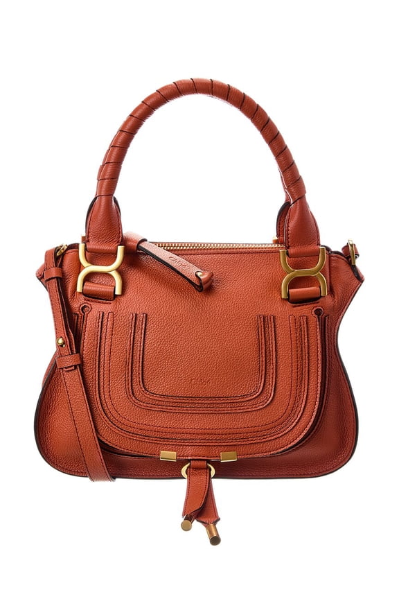 Marcie Small Leather Satchel, Orange