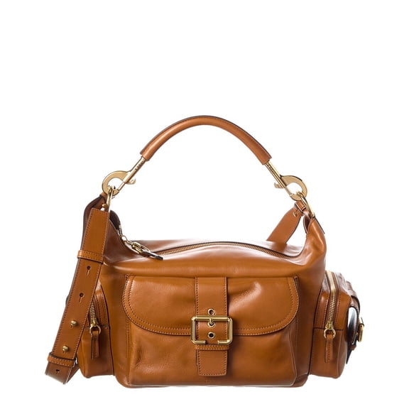 Chlo Medium Double Carry Leather Shoulder Bag, Brown
