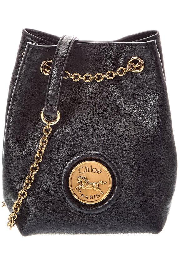 Mini Leather Bucket Bag, Black