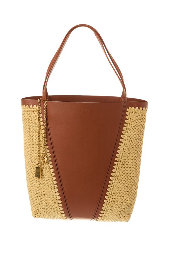 Raffia & Leather Tote, Brown