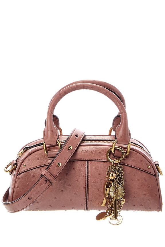 Small Leather Bowling Bag, Pink