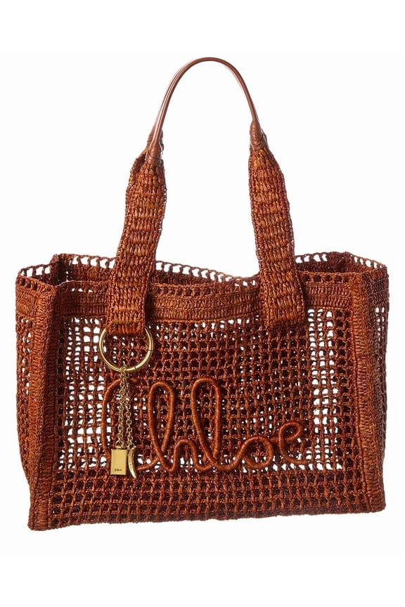 Women's Clay Brown Raffia Summer Banana Top Handle Bag Red